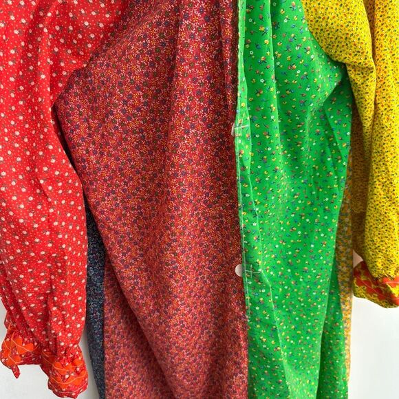 Handmade Unisex OS Color Block 70s Multi Mixed Dainty Floral 2 Pompom Clown Cost - Picture 10 of 11